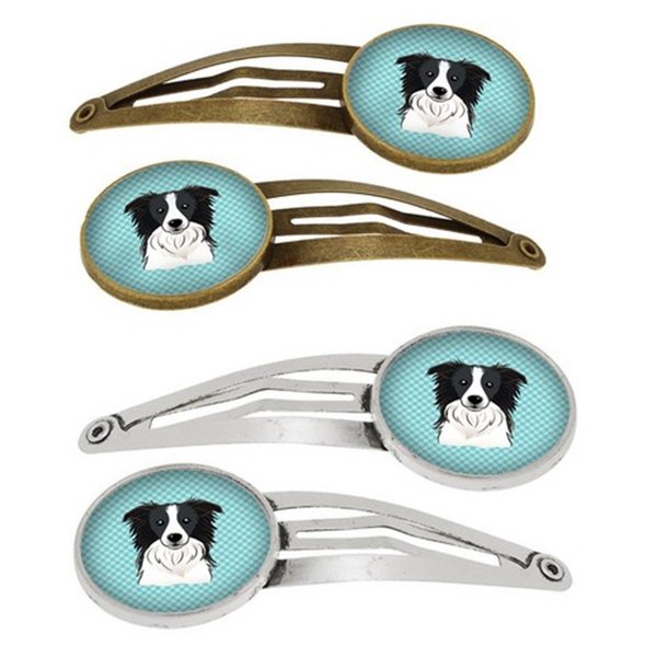 Carolines Treasures Checkerboard Blue Border Collie Barrettes Hair Clips, Set of 4, 4PK BB1179HCS4